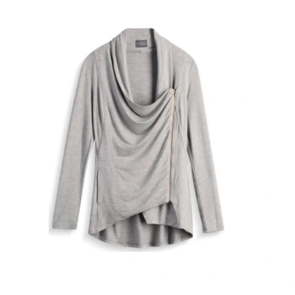 Market & Spruce Gray Alan Asymmetrical Zip French Terry Cardigan Sweater Medium